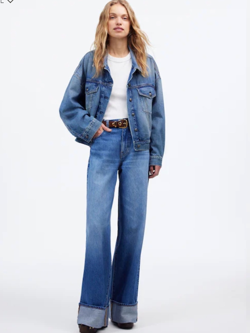 Madewell Jeans SuperWide-Leg Cuffed in Fannin Blue Rigid